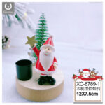 Addobbo decorativo Natalizio in legno Babbo Natale con portacandele dimensioni 12x7,5cm