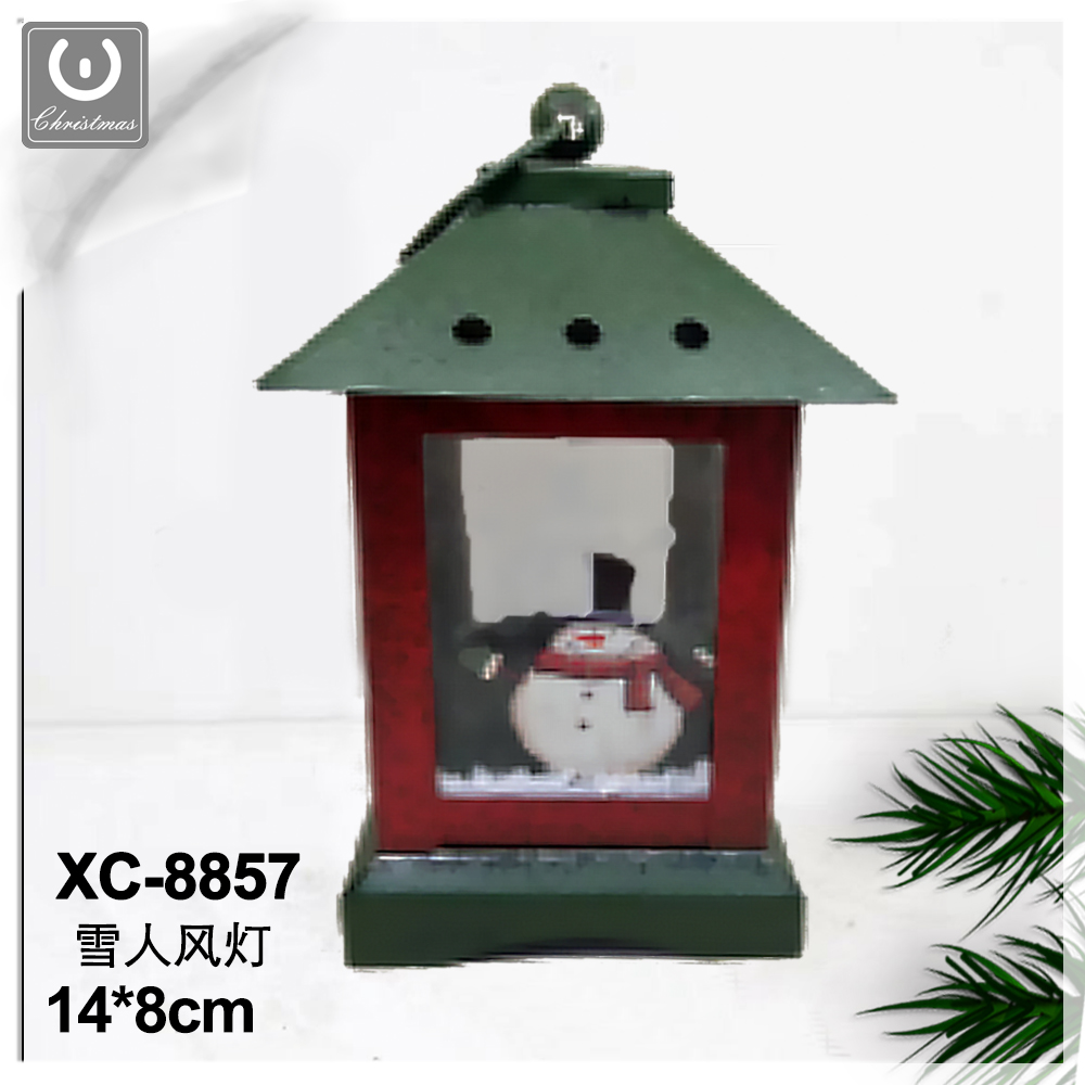 XC-8857 Addobbo decorativo Natalizio lanterna in ferro con pupazzo di neve dimensioni 14x8cm - immagine 1