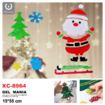 Adesivo Natalizo in gel a tema Babbo Natale con slitta dimensione 15x55cm ideale da attaccare su finestre e vetrine