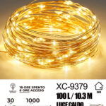 Catena luminosa 100 microLED REFLEX luce calda fissa e intermittente da 10,3 metri alimentazione a pile per uso interno con funzione timer on-off