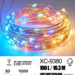 Catena luminosa 100 microLED REFLEX luce multicolor fissa e intermittente da 10,3 metri alimentazione a pile per uso interno con funzione timer on-off