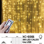 Tenda luminosa natalizia da 3 metri con 300 LED luce calda alimentazione tramite usb e telecomando con 8 giochi luce
