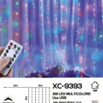 Tenda luminosa natalizia da 3 metri con 300 LED luce multicolor alimentazione tramite usb e telecomando con 8 giochi luce
