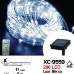 Tubo trasparente luminoso da 11 metri a pannello solare picchetto 200 LED LUCE BIANCA con telecomando 8 giochi luce e funzione timer on-off