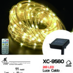 Tubo trasparente luminoso da 11 metri a pannello solare picchetto 200 LED LUCE CALDA con telecomando 8 giochi luce e funzione timer on-off