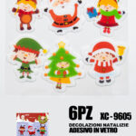 6 Adesivi in gel per decorazioni natalizie forme personaggi natalizi dimensione 20x24cm ideale da attaccare su finestre e vetrine