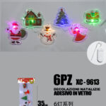 Set 6 pezzi adesivi in gel a forma personaggi natalizi con luci dimensioni: 35x15cm