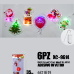 Set 6 pezzi adesivi in gel a forma personaggi natalizi con luci dimensioni: 35x15cm