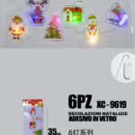 Set 6 pezzi adesivi in gel a forma personaggi natalizi con luci dimensioni: 35x15cm