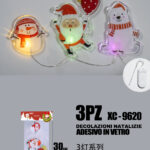 Set 3 pezzi adesivi natalizi in gel a forma personaggi natalizi con luci dimensioni: 30x15cm