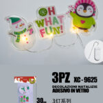 Set 3 pezzi adesivi in gel a forma personaggi natalizi con luce calda dimensioni: 30x15cm