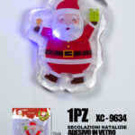 Adesivo Natalizio in gel a forma di Babbo Natale con lucina blu dimensioni 8,5x6,5cm