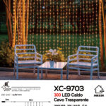 Tenda luminosa natalizia da 3 metri con 300 LED luce calda alimentazione a corrente con 8 giochi luce per uso interno/esterno
