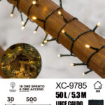 Catena luminosa 50 LED luce calda da 5,3 metri alimentazione a batterie (non incluse) per uso interno funzione timer on/off