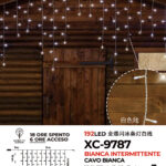 Tenda luminosa natalizia da 3 metri con 192 LED luce fredda con flash intermittente alimentazione a corrente con 8 giochi luce indicato per uso interno/esterno con funzione timer on/off