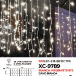 Tenda luminosa natalizia da 3 metri 300 LED luce fredda con flash intermittente alimentazione a corrente con 8 giochi luce indicato per uso interno/esterno con funzione timer on/off