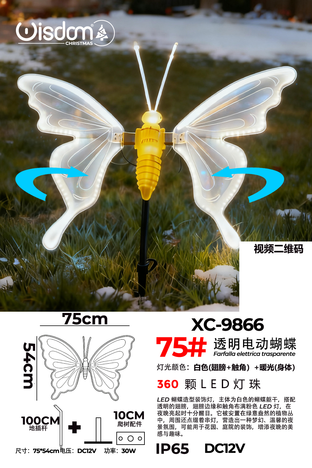 XC-9866 Figura luminosa Farfalla Trasparente LED Luce Calda+Bianca IP65 per uso esterno dimensione 75x54cm - immagine 1