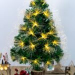 Albero in fibra ottica 55 LED luce Calda , con controller a 8 funzioni, 60 cm, base legno