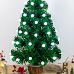 Albero in fibra ottica 55 LED luce Bianca , con palline luminose , controller a 8 funzioni, 60 cm, base legno