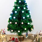 Albero in fibra ottica 55 LED luce multicolor , con palline luminose , controller a 8 funzioni, 60 cm, base legno