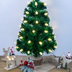 Albero in fibra ottica 55 LED luce Calda , con pigne luminose , controller a 8 funzioni, 60 cm, base legno