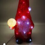 Gnomo con luce , linea trasparente, 32 LED, 30 cm , con vano batteria impermeabile