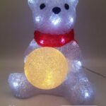 Orso Bianco con Palla si Neve  , linea trasparente, 34 LED luce Bianca, 22 cm , con vano batteria impermeabile