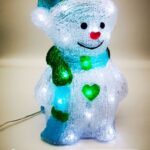 Pupazzo di Neve Verde, luminoso linea trasparente, 30 LED , luce Bianca, 25,5 cm, con vano batteria impermeabile