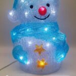 Pupazzo di Neve Blu, luminoso linea trasparente, 30 LED , luce Bianca, 26cm, con vano batteria impermeabile