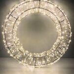 Cerchio 3D filo di rame Argentato, 600 LED luce Calda ,cavo trasparente ,filo di acciaio sfaccettato, 30 cm