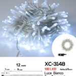 Catena luminosa professionale 180 LED luce fredda da 12 metri ip44 per uso interno esterno con 8 giochi luce