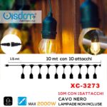 Catena luminosa da esterno 10mt  ,10 attacchi E 27 , cavo nero