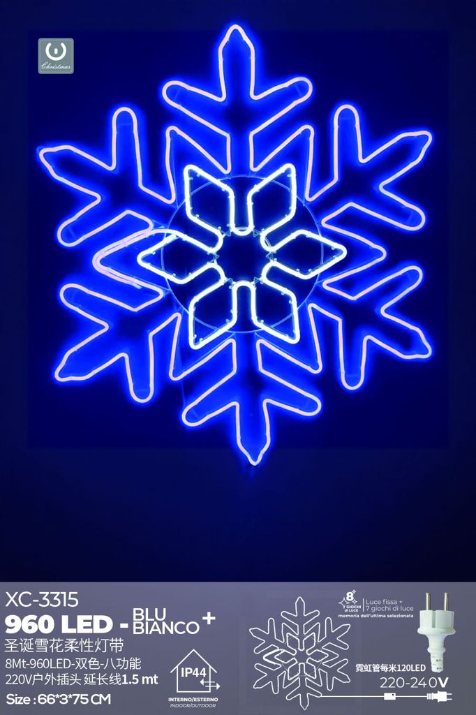 xc-3315 Figura luminosa Fiocco di Neve 960 LED Blu + Bianco 8 giochi di luce , 66x75cm - immagine 1