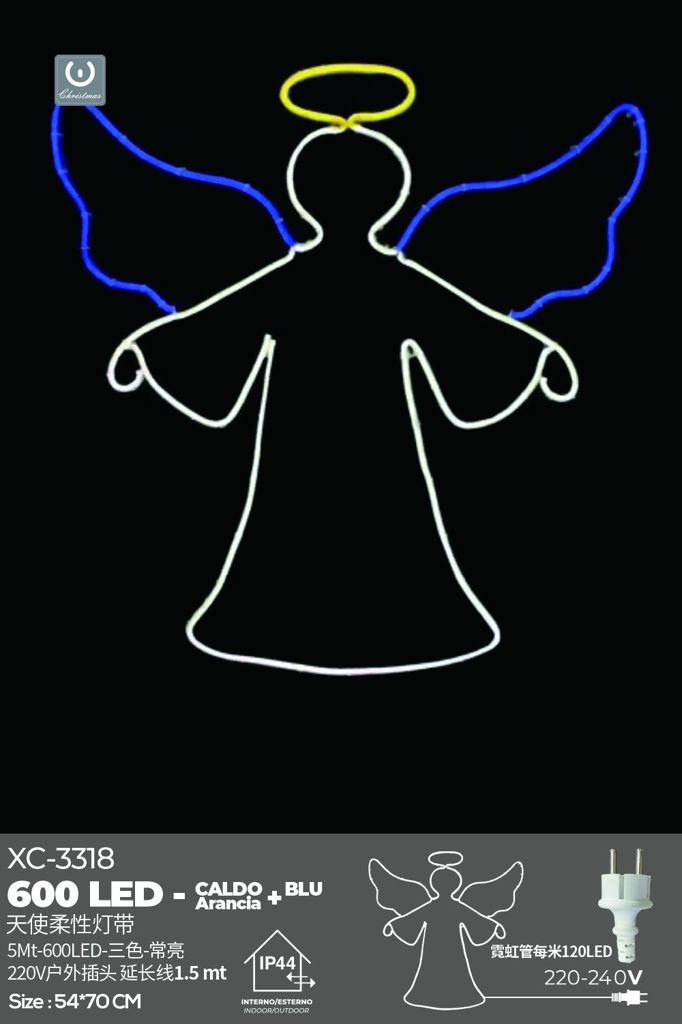 xc-3318 Figura luminosa Angelo 600 LED Bianco Arancio Blu,54x70 cm - immagine 1