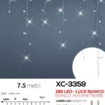 Tenda 280 LED, luce bianca+bianca  intermittente, 7,5 mt , cavo bianco collegabile max 10 pz
