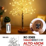 Albero Luminoso in filo di Rame 108 LED luce Calda ,  con 8 giochi di luce ,45 cm, a batteria con telecomando