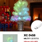 Albero fibra ottica bianco,40 LED multicolor ,  vaso intrecciato,45 cm, attacco USB