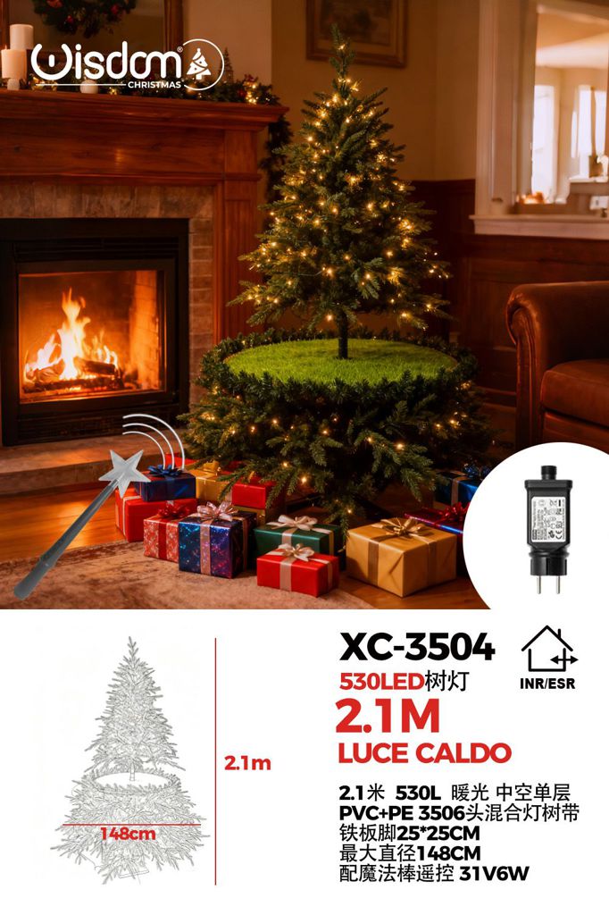 xc-3504 Albero luminoso 530LED luce Calda , strato cavo , con telecomando a bacchetta magica , H2,1 cm - immagine 1
