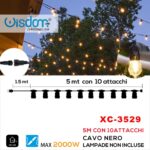 Catena luminosa da esterno 5mt  ,10 attacchi E 27 , cavo nero