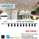 Catena luminosa da esterno 10mt  ,10 attacchi E 27 , cavo bianco