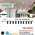 Catena luminosa da esterno 5mt  ,10 attacchi E 27 , cavo bianco