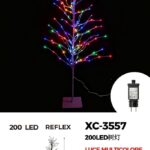 Albero di Natale color champagne ,200 LED REFLEX, Rosso verde giallo blu , 1,8 mt