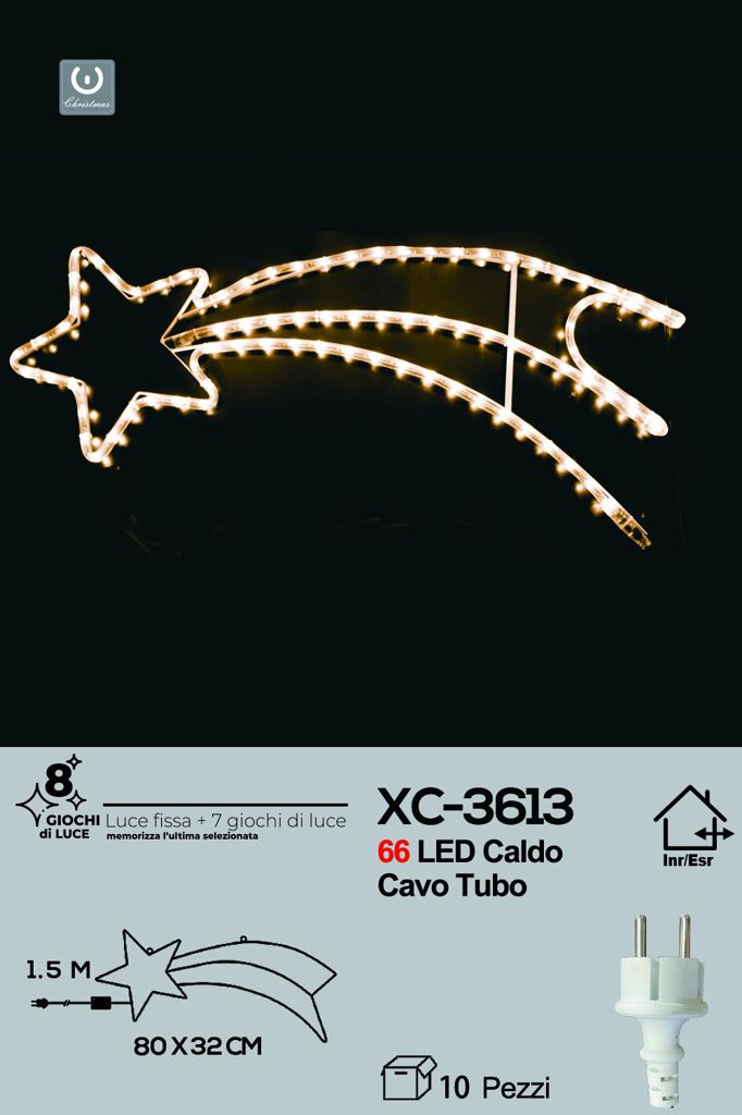 xc-3613 Figura luminosa Stella Cometa 66 LED luce Calda , 80x32 cm - immagine 1
