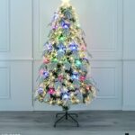 Albero a fibra ottica fiore di prugna + foglie di banano, pigne in acrilico, 170 punte luce Calda+ multicolor, 150 cm