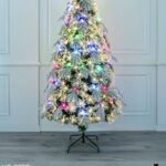 Albero a fibra ottica fiore di prugna + foglie di banano, pigne in acrilico, 220 punte luce Calda+ multicolor, 180 cm