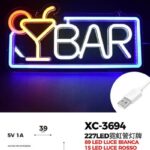 Figura luminosa scritta Bar 227 LED Bianco Rosso Caldo Blu,19x39 cm, attacco USB