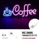 Figura Luminosa scritta Coffee , 150 LED rosa e blu, 15x38cm, attacco USB