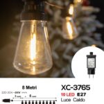 Catena da 10 LED E27, luce calda forma a papaya , 8 mt, cavo nero , collegabile max 4 pz