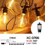 Catena G60, E 27, filo nero , luce calda 10 LED, 8 mt , collegabile max 4 px