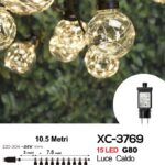 Catena G80 da 15 LED, luce calda , cavo nero, 10,5 mt, collegabile max 4 pz